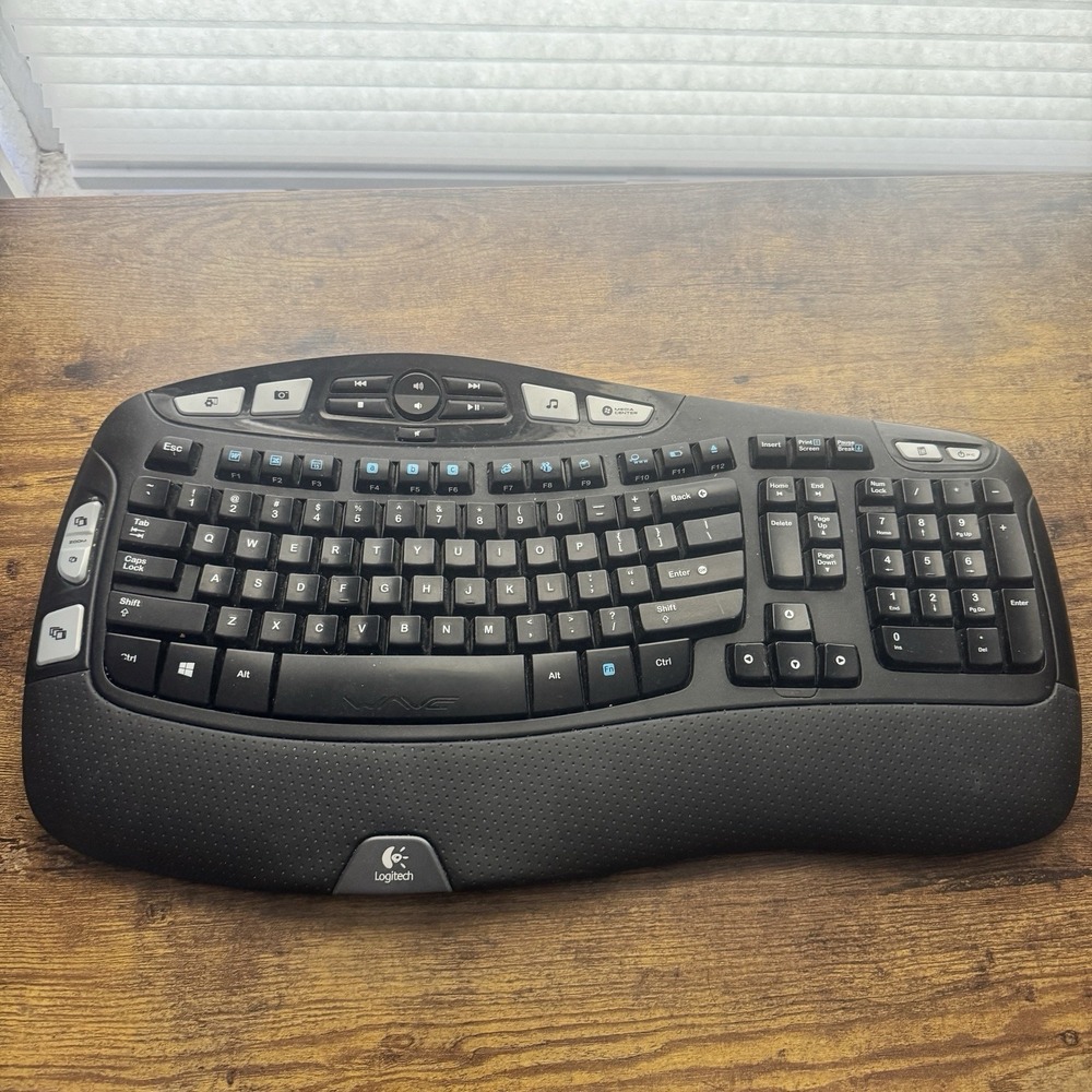 Logitech Wave K350 Y-R0053 Ergonomic Wireless Keyboard - Tested No Dongle